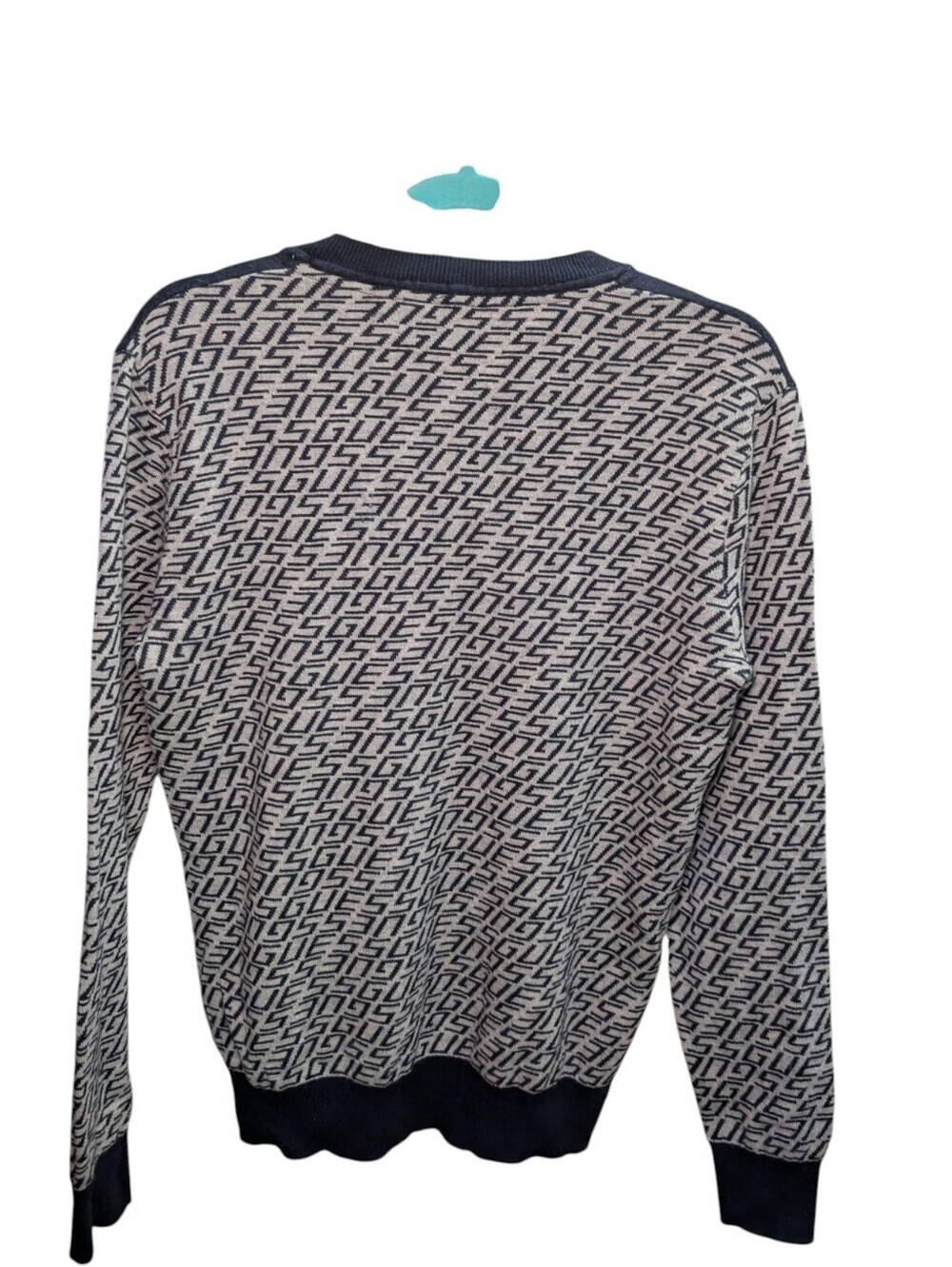 Guess Logo Crewneck Sweater in Navy and Cream - Picture 4 of 6